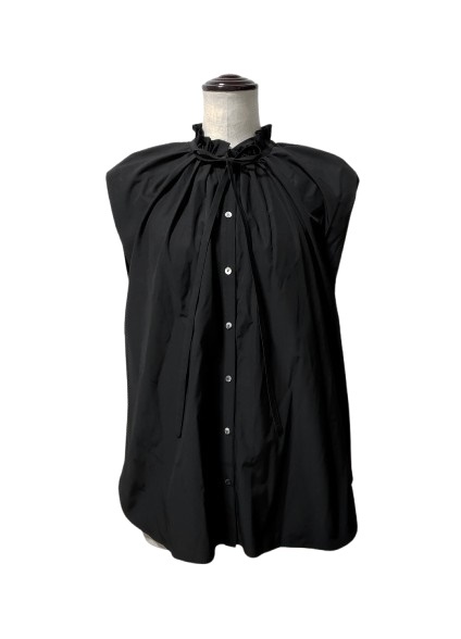 新品 ELLIE スタンドフリルノースリーブシャツ 黒拍卖