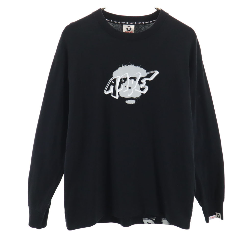 アベイシングエイプ バックプリント 長袖 Tシャツ S ブラック A BATHING APE ロンT メンズ拍卖