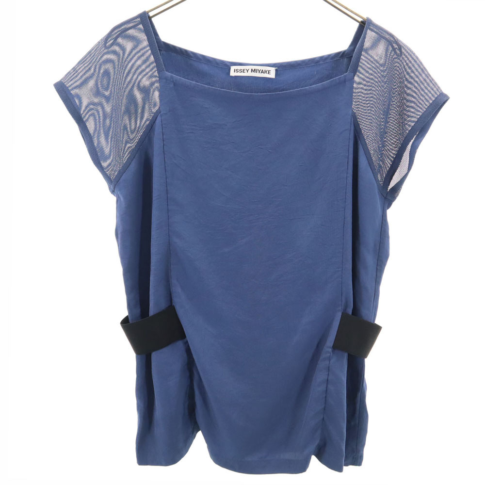 イッセイミヤケ 日本製 半袖 カットソー 2 ネイビー ISSEY MIYAKE レディース拍卖