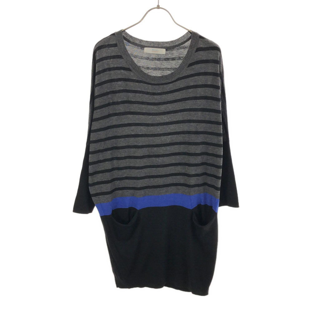 ビームスライツ ボーダー 長袖 ニット チュニック 38 グレー×ブラック BEAMS LIGHTS ドルマンスリーブ レディース拍卖