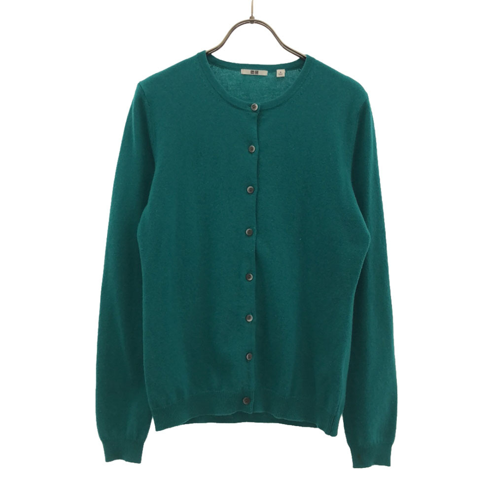 ユニクロ カシミヤ 長袖 ニットカーディガン M グリーン UNIQLO クルーネック レディース拍卖
