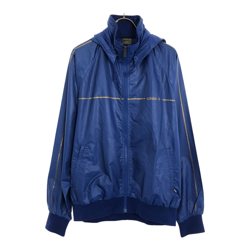 adidas アディダス 90s デサント製 トレフォイルロゴ プリント トレーニング 長袖 ウインドブレーカー L ブルー オールド メンズ拍卖