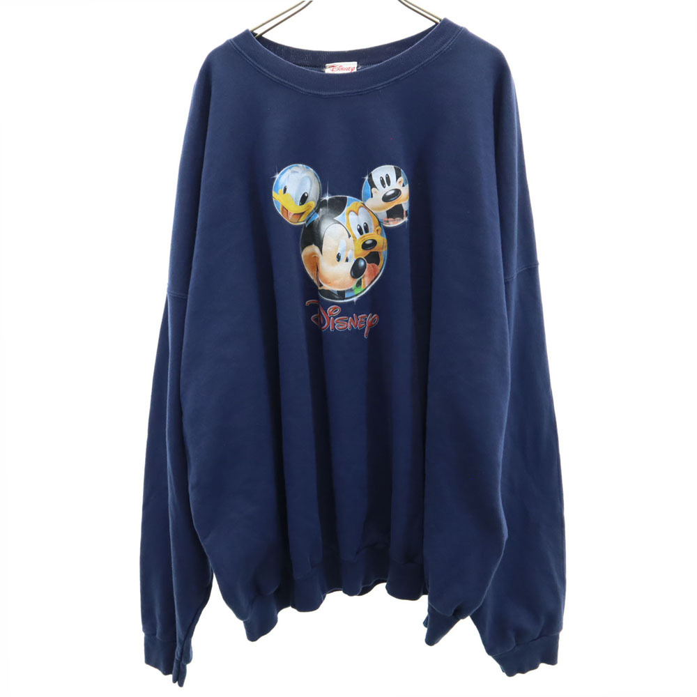 ディズニー オールド ミッキーマウスプリント 長袖 トレーナー 4XL ネイビー系 Disney ビッグサイズ スウェット 裏起毛 メンズ拍卖