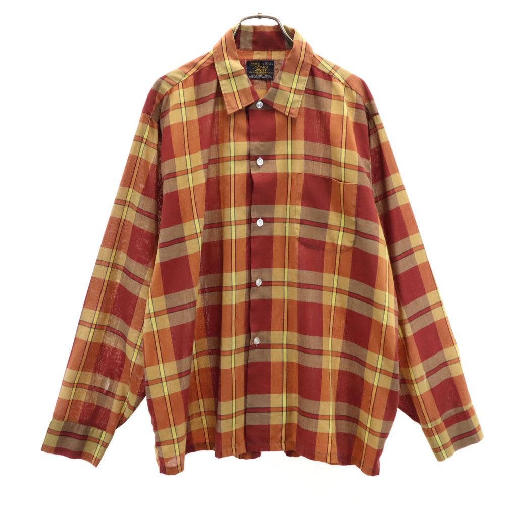シアーズ 60s ヴィンテージ ボックスカット チェック柄 長袖 シャツ L オレンジ系 Sears ビッグサイズ メンズ拍卖