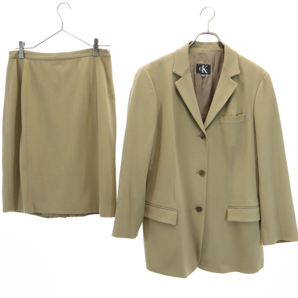シーケーカルバンクライン イタリア製 スカートスーツ 上下セットアップ 48/46 カーキ CK CALVIN KLEIN レディース拍卖