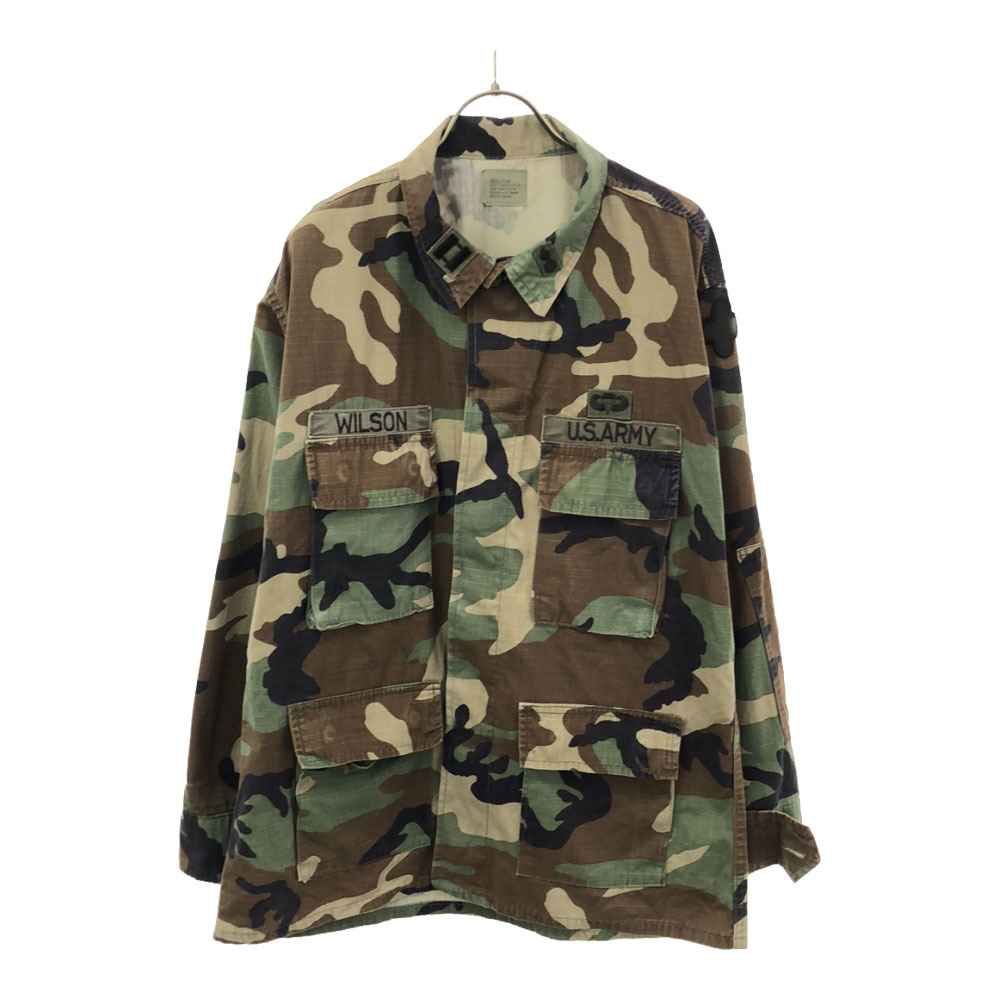 ユーエスアーミー USA製 WILSON 迷彩柄 ワッペン リップストップ カモファティーグ ミリタリージャケット M US.ARMY アメリカ軍 メンズ拍卖