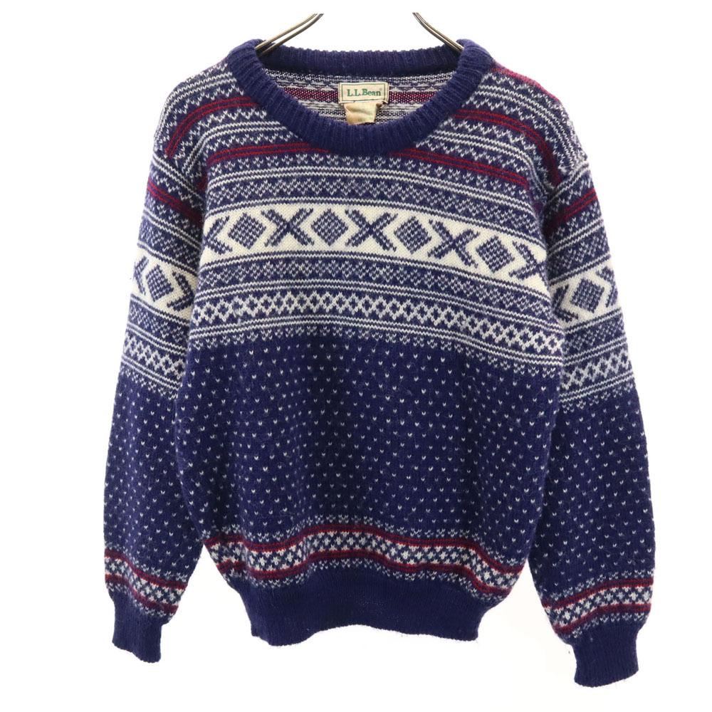 エルエルビーン 80s ノルウェー製 ヴィンテージ フェアアイル柄 長袖 セーター M ネイビー L.L.Bean ニット レディース拍卖