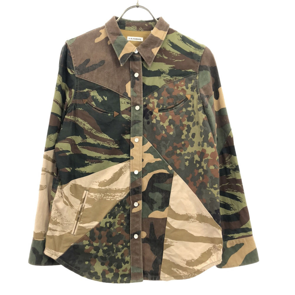 エイチアールリメイク 日本製 迷彩 カモフラ 長袖 ミリタリーシャツ M カーキ系 H.R.REMAKE ハリウッドランチマーケット レディース拍卖