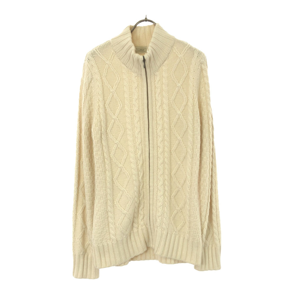 エルエルビーン ウールブレンド ケーブル編 ニットジャケット M ホワイト系 L.L.Bean レディース拍卖