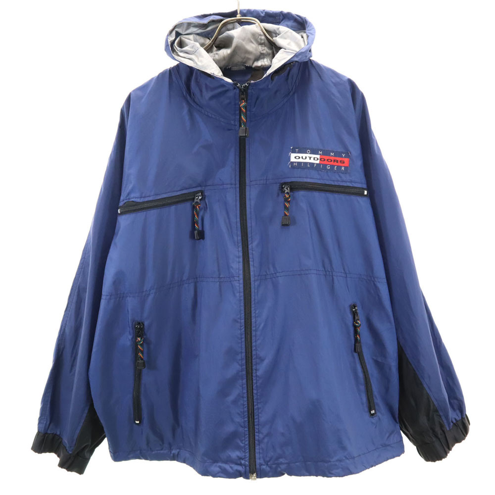 TOMMY HILFIGER トミーヒルフィガー 90s オールド フラッグタグ ナイロンジャケット L ネイビー×ベージュ OUTDOORS メンズ拍卖