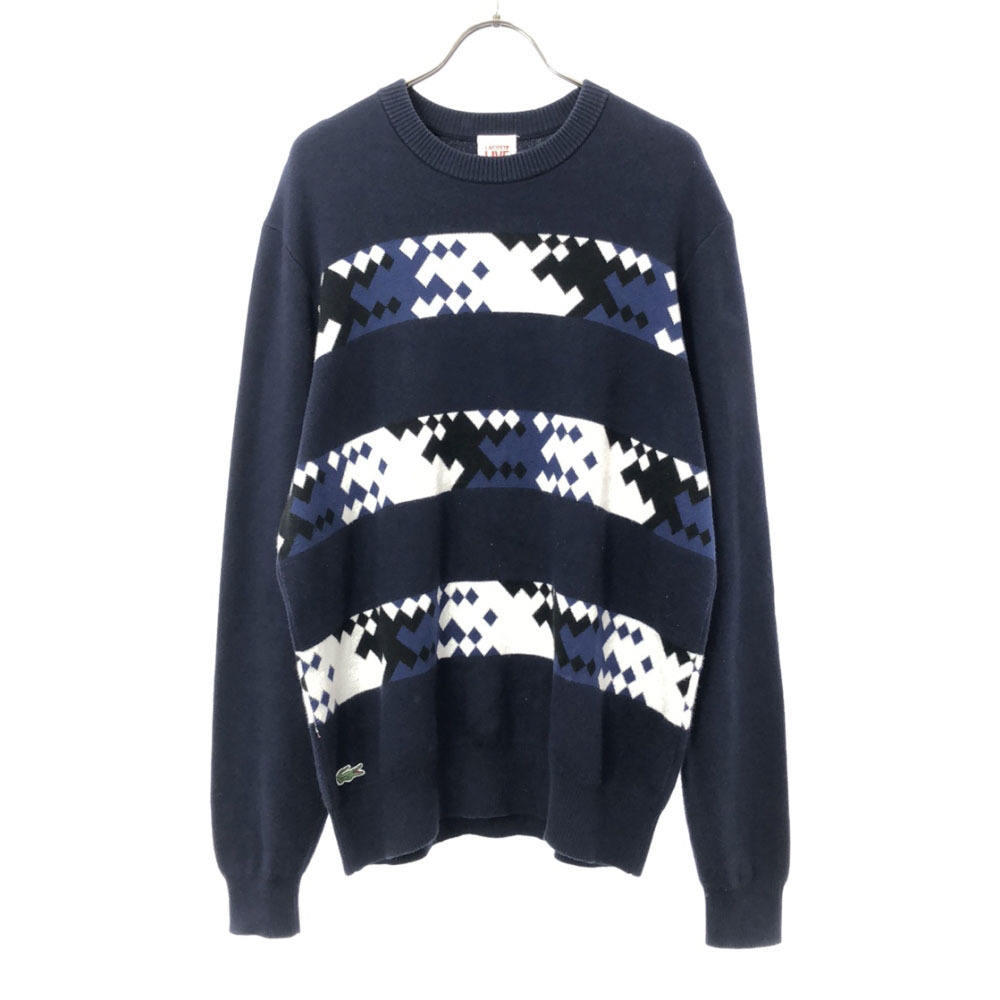 ラコステライブ 総柄 長袖 コットンニット セーター 5 ネイビー系 LACOSTE L!VE メンズ拍卖
