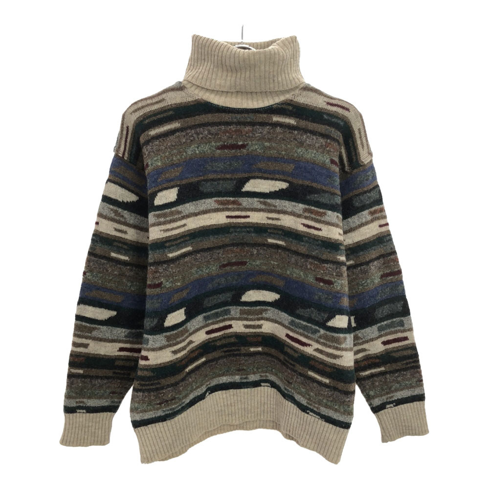 コンパスカード イタリア製 ウールブレンド 総柄 長袖 タートルネック セーター ベージュ系 COMPASS CARD ニット メンズ拍卖