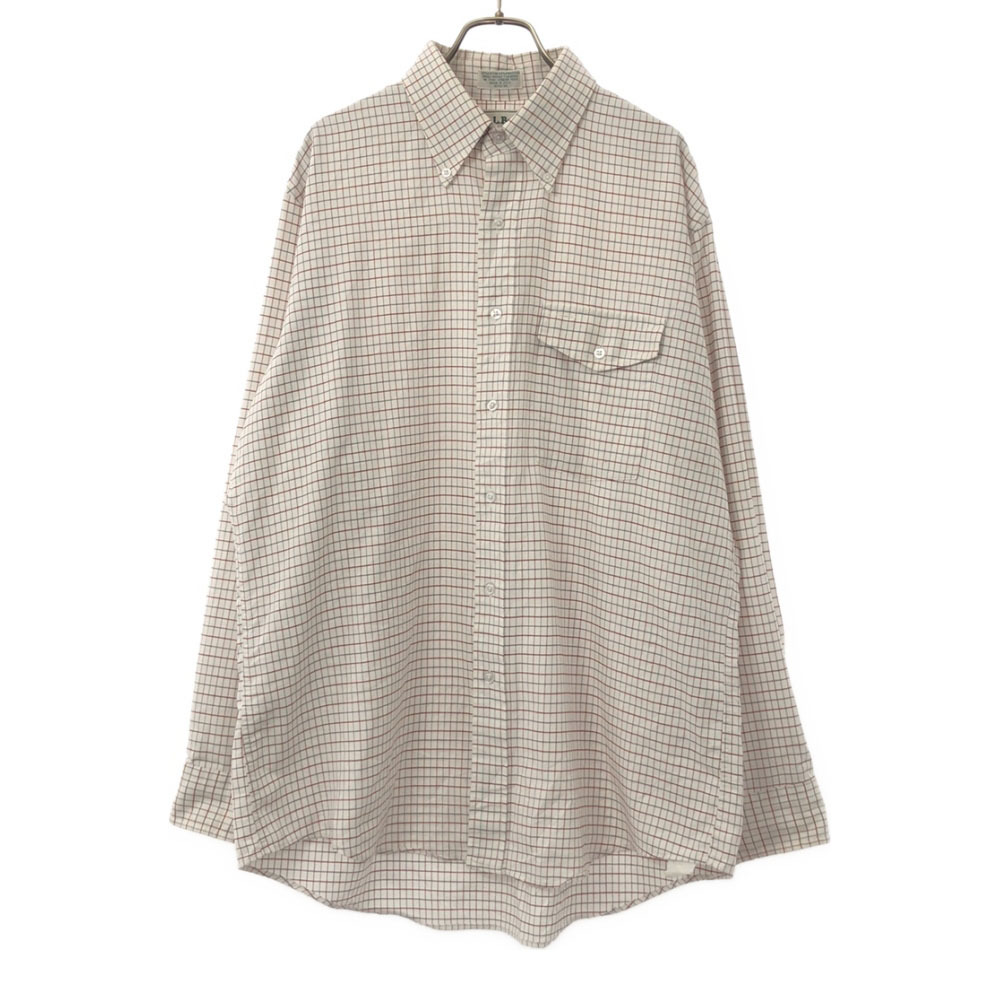 エルエルビーン 70s 80s USA製 ヴィンテージ チェック柄 長袖 ボタンダウンシャツ 16 1/2-34 ホワイト L.L.Bean アウトドア メンズ拍卖
