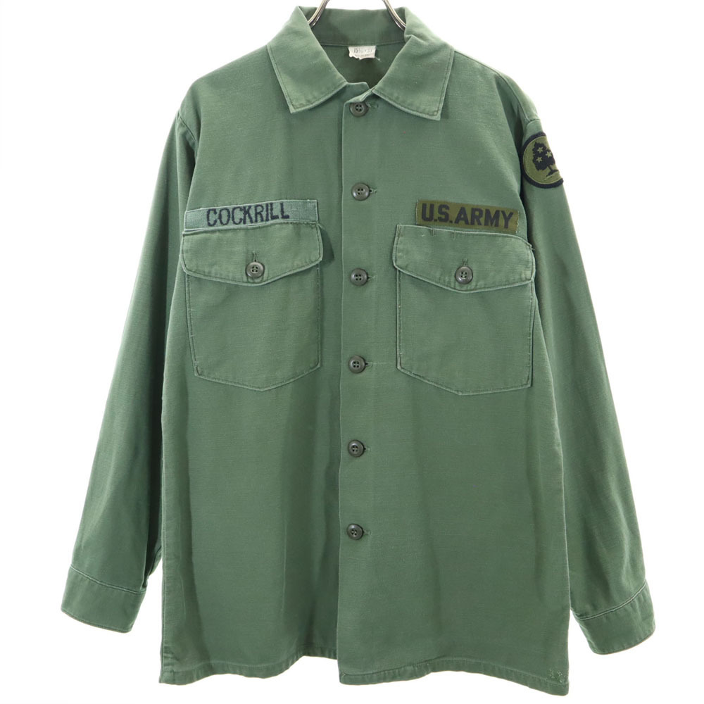 アメリカ軍 70s コットンサテン BDU ヴィンテージ DSA 長袖 ミリタリーシャツ 15 1/2×33 カーキ US ARMY メンズ拍卖