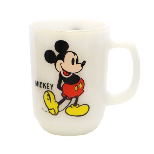 ファイヤーキング 60s 70s USA製 ミルクガラス ミッキーマウス ヴィンテージ マグカップ ホワイト Fire-King オールド メンズ拍卖