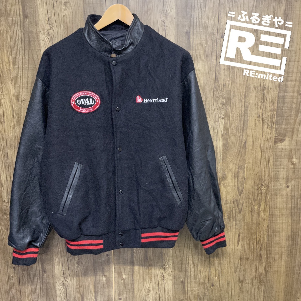 古着 XL スタジャン レザー ウール ブラック 2938拍卖
