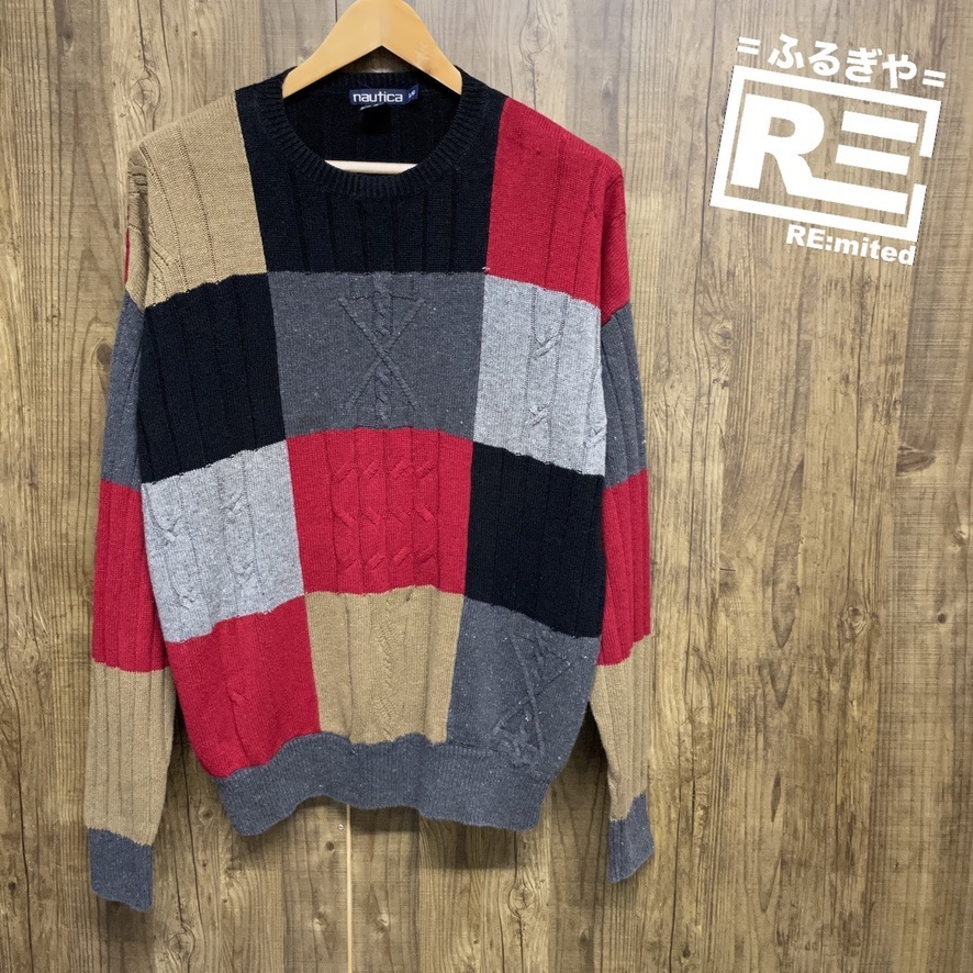 古着 L NAUTICA ノーティカ コットンニット セーター ヴィンテージ 2891拍卖
