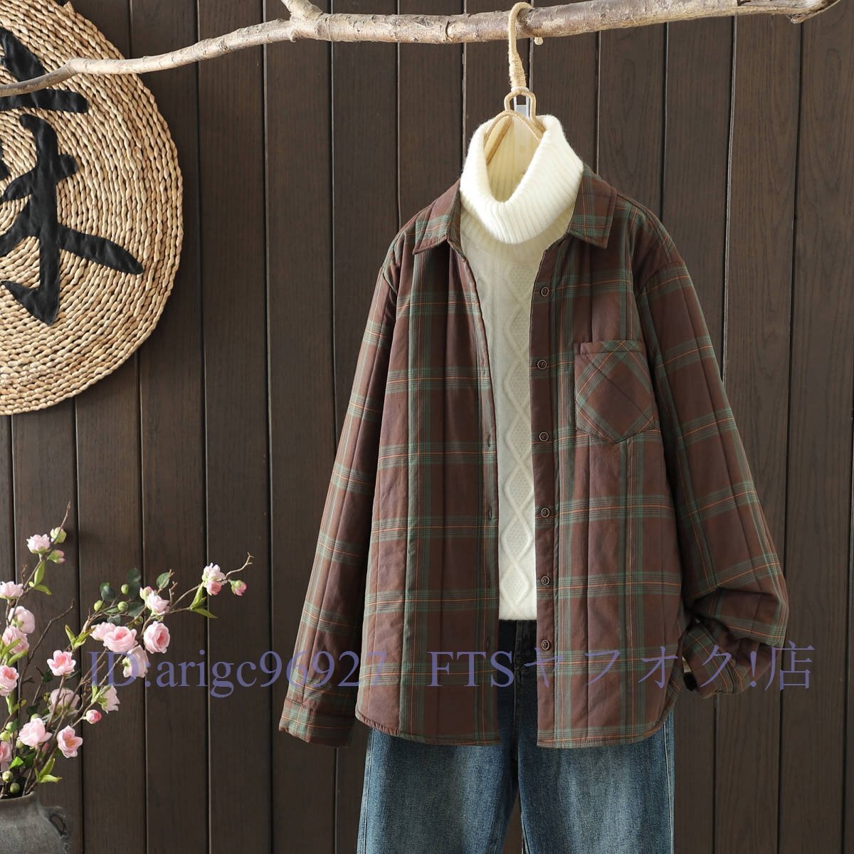 A6438☆新品秋冬 カジュアル チェック柄 レディース 長袖 シャツブラウス 暖かい ショートコート綿コート M~2XL拍卖