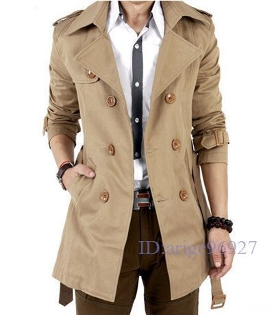 M569★新品メンズトレンチコートロングコート コート スプリングコート大きいサイズあり カーキ拍卖