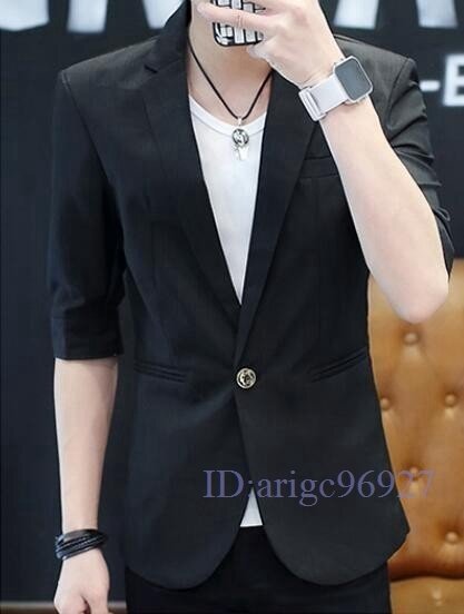 M471★新品夏新品メンズ 無地 五分袖 ブレザー 薄手 細身 コート背広 ビジネス カジュアル 紳士 M~3XL選択拍卖