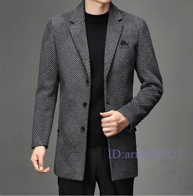 T297☆新品メンズ ビジネスコート チェスターコート カジュアル 中綿 ジャケット ウール混 コート トップス 紳士服 アウター グレー L拍卖