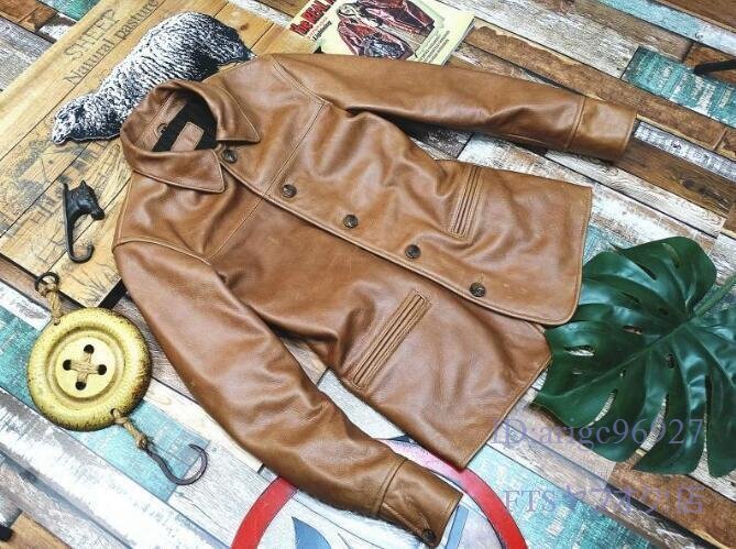 V287☆新品カウハイド50\'sカーコートナチュラルブラウンL(38)サイズ選択可ドライビングワークブレーキマンレザージャケット牛革拍卖