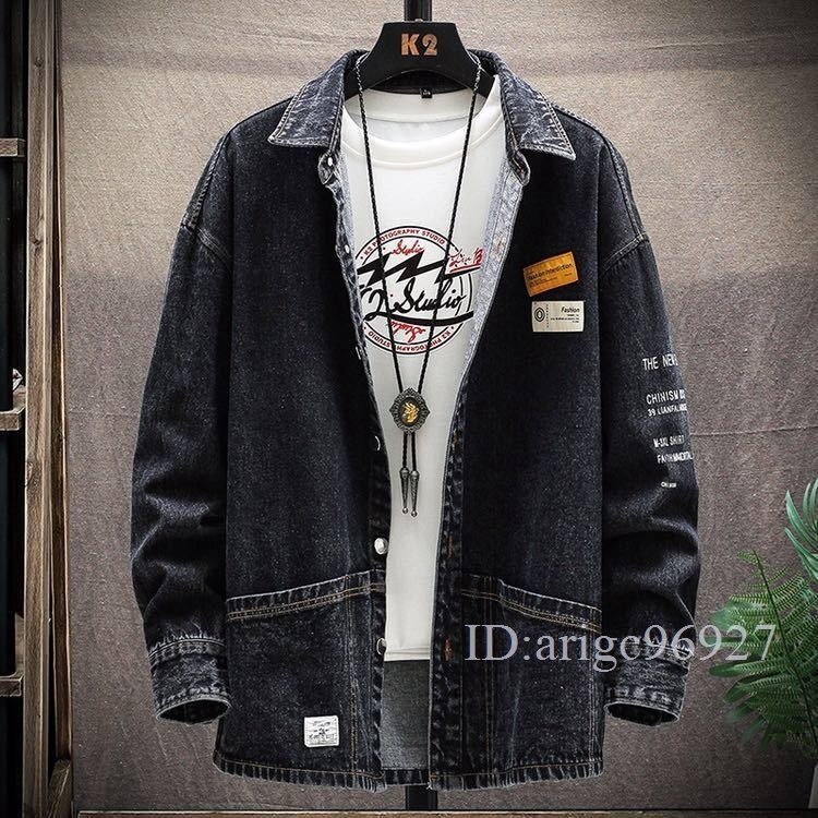 H796★秋 メンズ Gジャン ジージャン デニムジャケット デニムシャツ ジージャンジャケット ショート丈 長袖 M~3XL 黑拍卖