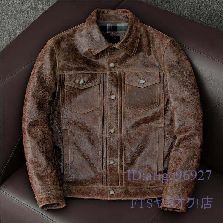 V037☆新品ライダースジャケット レザージャケット 本革 牛革 革ジャンコート ヴィンテージ バイクジャケット本革コート アメカジ拍卖