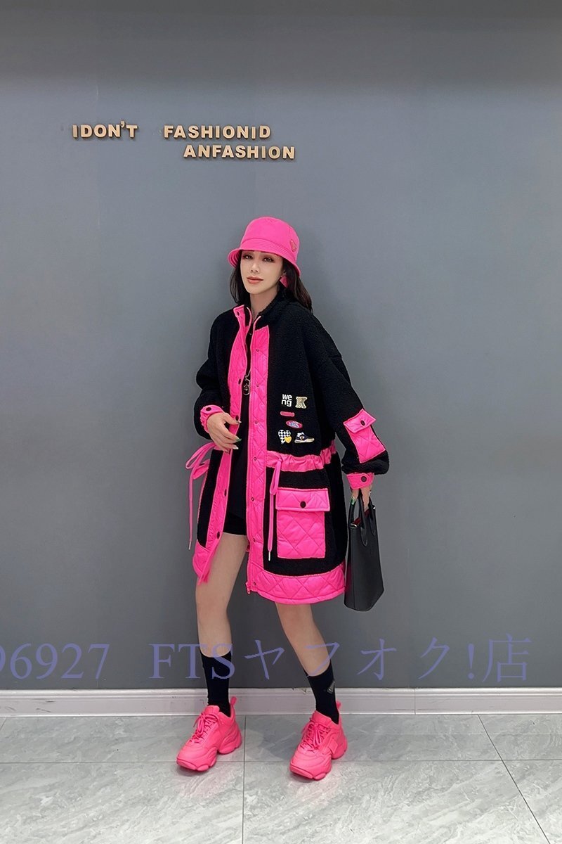 A5956☆新品コート ムートンコート暖かい 可愛デザイン 厚め ローズレッド拍卖