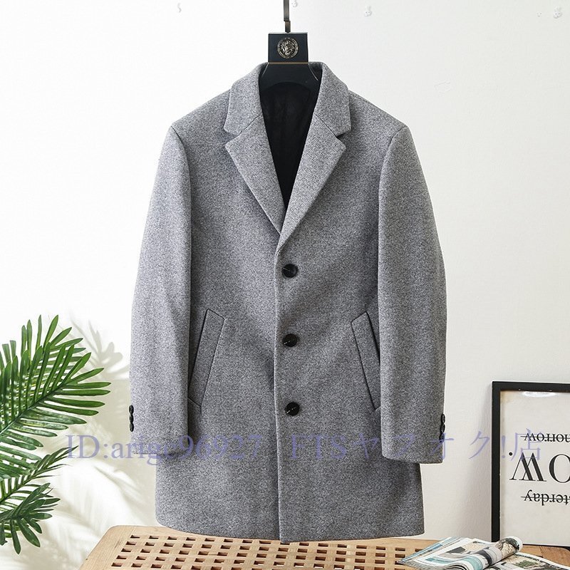 A5343☆新品大人気 チェスターコート 上質肉厚 灰3釦 シンプル メルトン ウール ミドル wool コート グレー拍卖