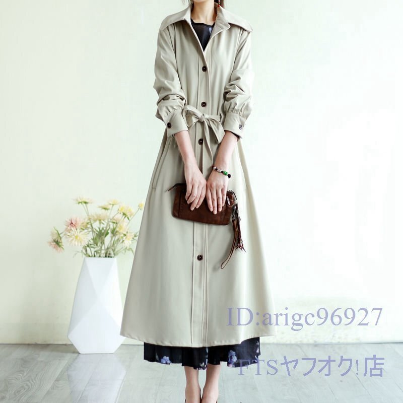 A2770☆新品レディース カジュアル ゆったり 通勤 無地 ロング丈コート ロング丈トレンチコート L~XL ベージュ拍卖