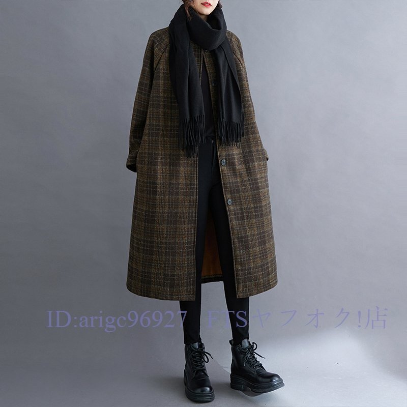 A6263☆新品秋冬 カジュアル ゆったり大きいサイズ エレガント 復古 コート 中綿暖かい チェック柄 千鳥格コート L~2XL コーヒー拍卖