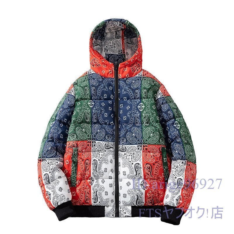 U283☆新品中綿ジャケット 柄物 メンズ* ライトアウター コート 秋冬服 ジャンパー ブルゾン トップス レッド 5XL拍卖