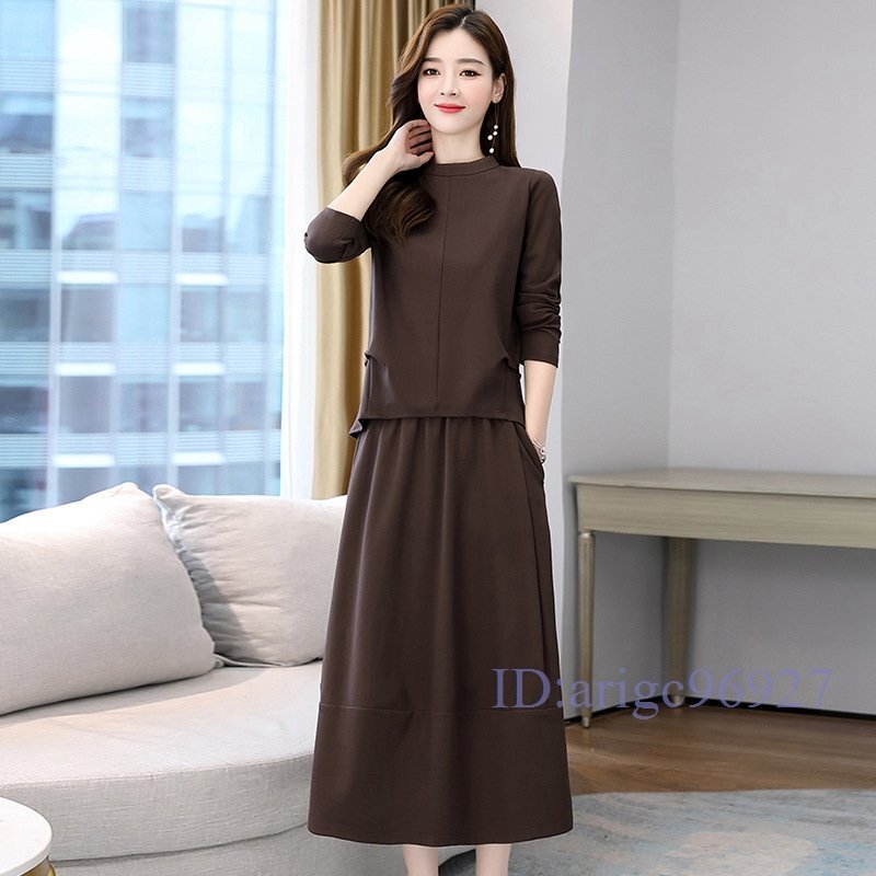 R677☆新品レディーススカートスーツセットアップ上下セット通勤大人二次会大きいサイズ フォーマルスーツスカートセットコーヒーM-3XL拍卖