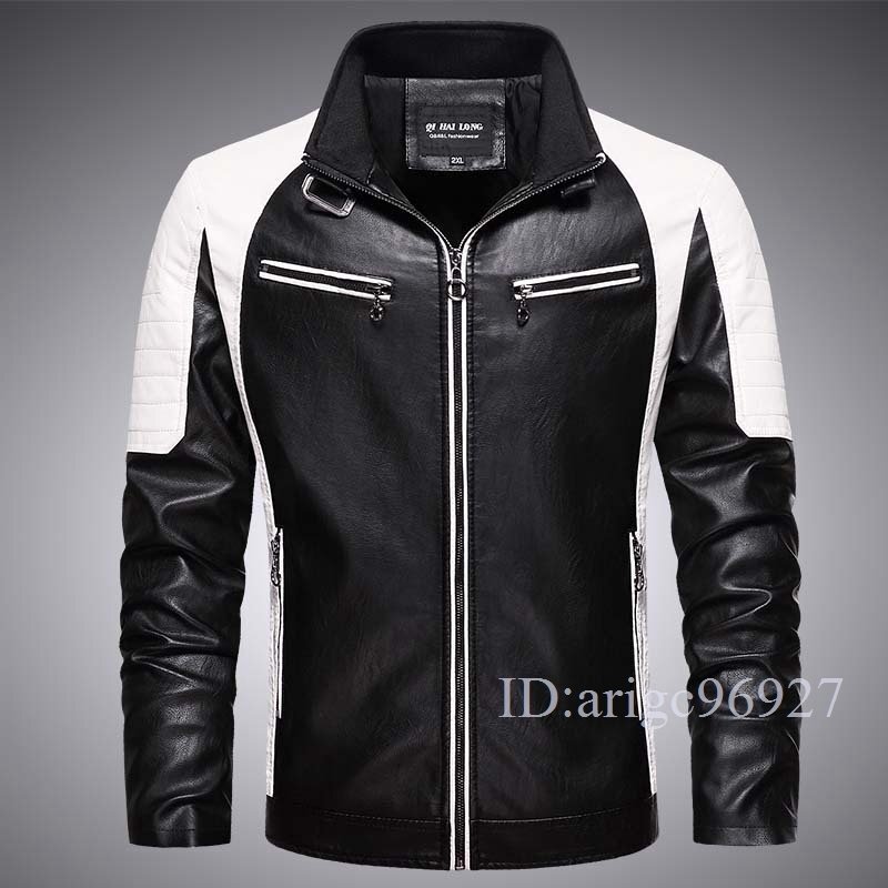 H763★メンズレザージャケット ライダースジャケット ジャンパー ブルゾン バイクジャケット 革ジャン 防寒 大きいサイズ M~4XL B 黒拍卖