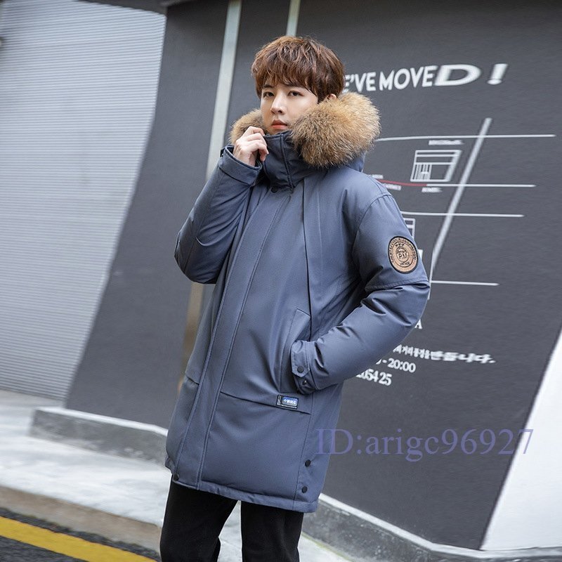 Y706☆新品メンズダウンジャケット フード付き アウトドア ロング丈 大きいサイズ 厚手暖かい防風防寒運動 レジャー 冬 ブルー M-3XL拍卖