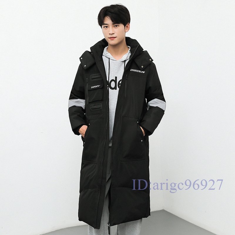 Y640☆新品男女兼用 ロング丈 フード付き ダウンジャケット 厚手暖かい防風防寒 アウトドア レジャー オシャレ ハンサム ブラック拍卖