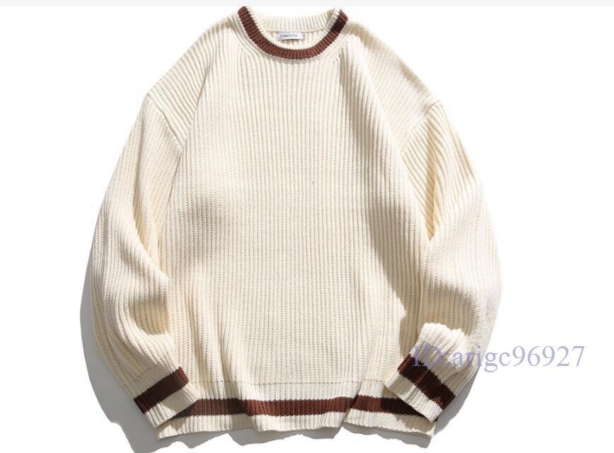 S497☆新品メンズ セーター ニット 長袖セーター アウター モックネック カジュアル トップス シンプル メンズニット 防寒 カーキ M拍卖