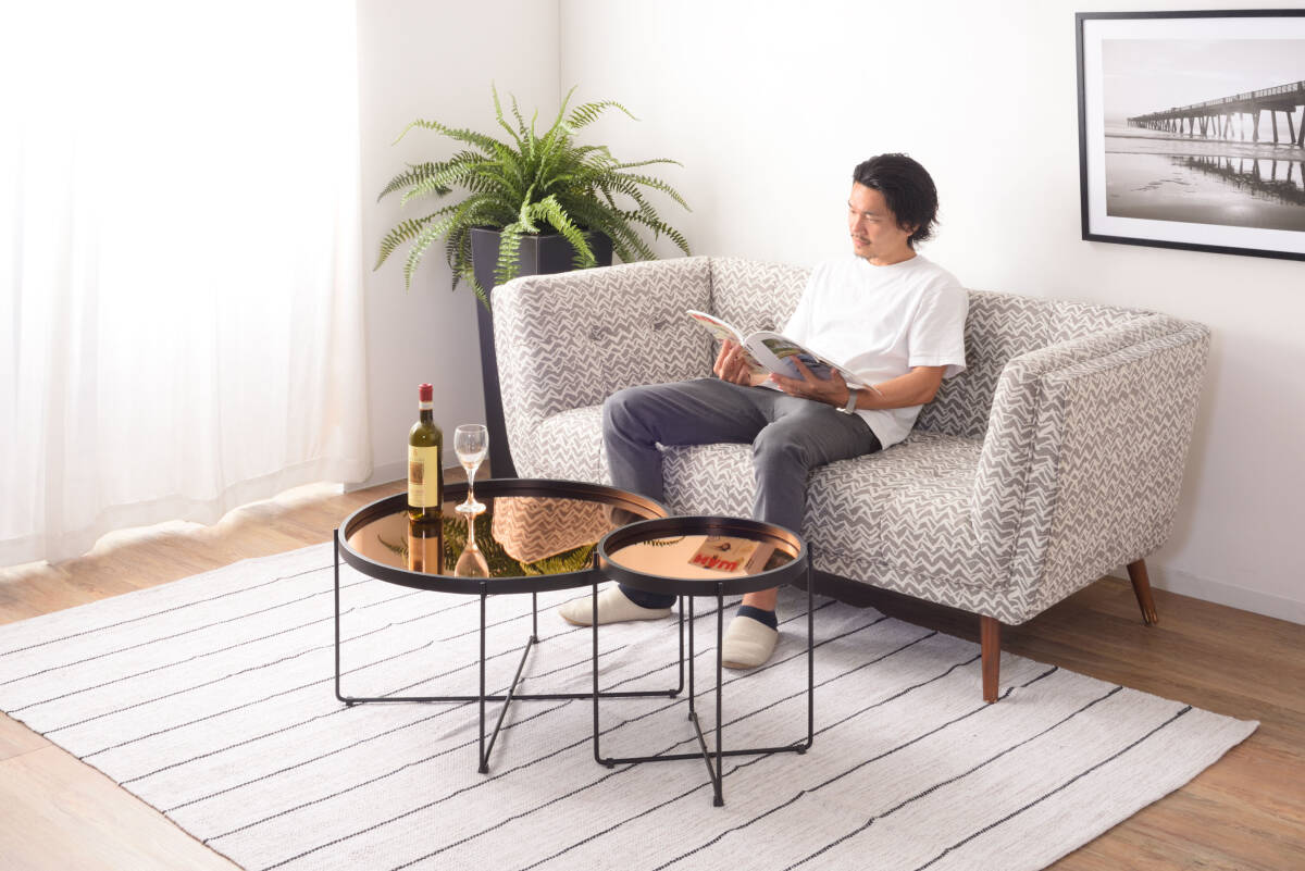 Lサイズ ラウンドテーブル オレンジミラー柄 サイドテーブル ナイトテーブル 折りたたみ可 天板取り外し可 ソファサイド 丸型 CIR-502 M01拍卖