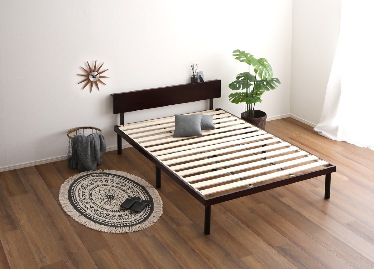 宮付きパイン材高さ2段階調整脚付きすのこベッド シングル ブラウン色拍卖