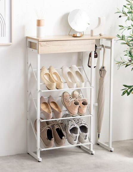 傘立て引き出し付きシューズラック ナチュラル色 幅70cm Tito拍卖