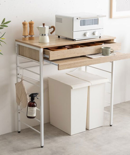 ゴミ箱上レンジラック ナチュラル色 ロータイプ 幅80cm キャスター脚 固定脚拍卖