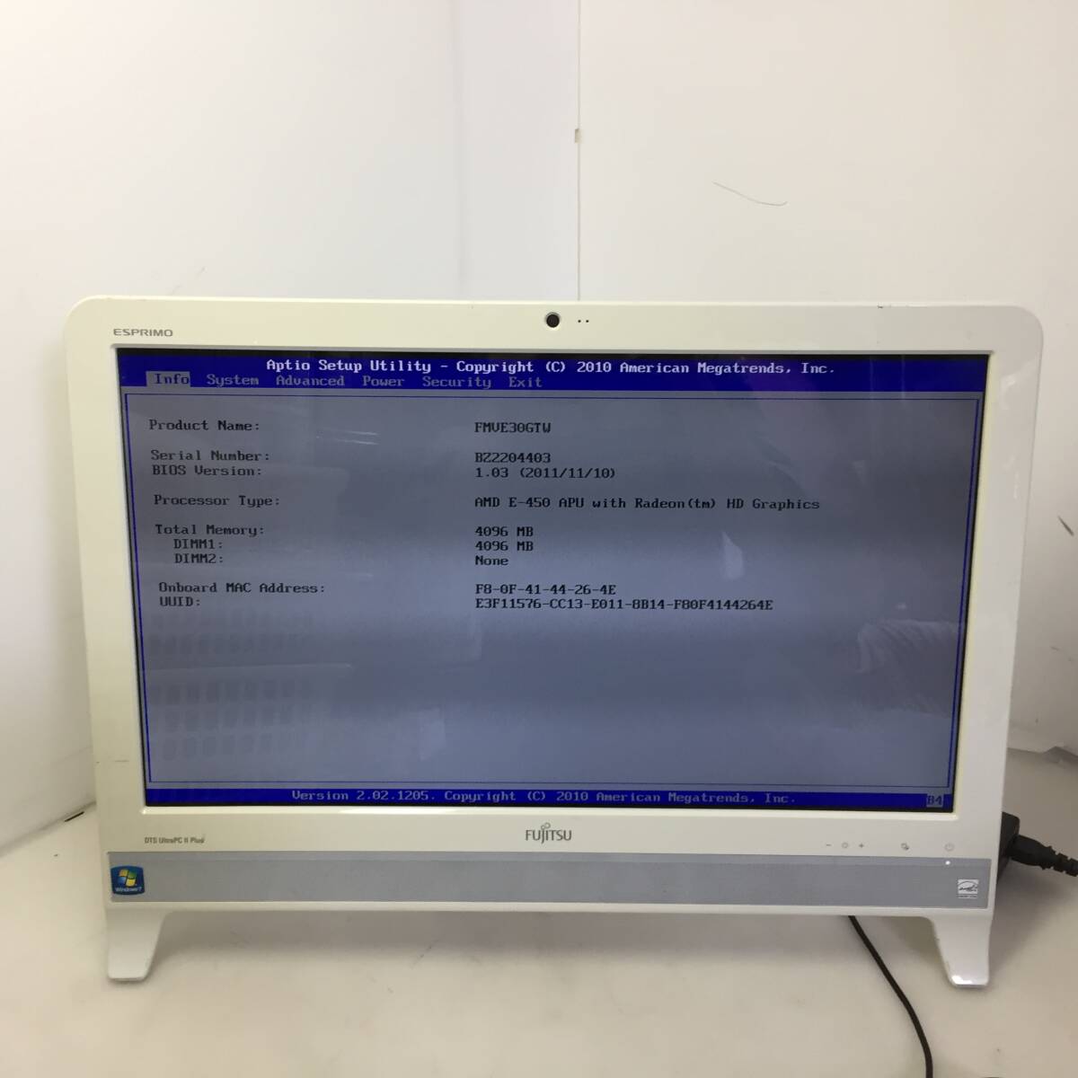 【最終価格】即決★FUJITSU FMV ESPRIMO EH30/GT FMVE30GTW モニター一体型PC AMD-E450 1.65GHz 4GB【BIOS確認/部品取りに/ジャンク品】拍卖
