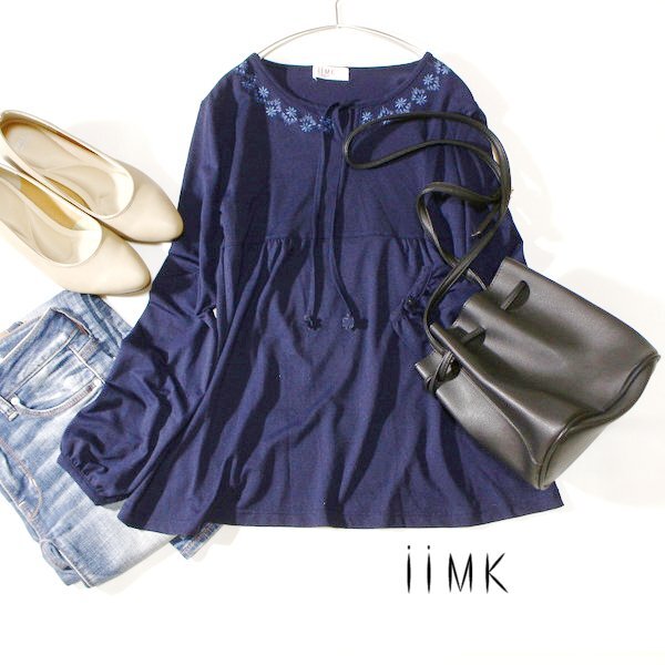 美品 イトキン(株) iiMK アイアイエムケー 綺麗め刺繍入り ストレッチ カットソー 38号 M 春 秋 合服 24E08拍卖