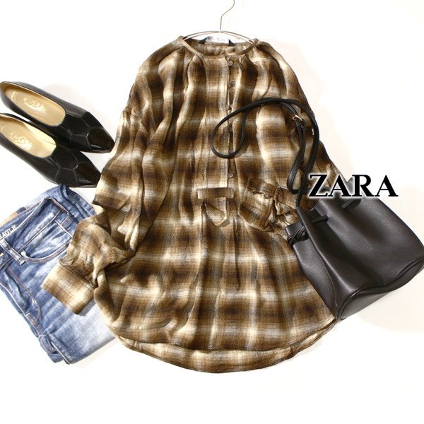 美品 ザラ ZARA ゆったり可愛い ウール混紡 ガーゼ調生地 カットソー XS 春 秋 合服 24E08拍卖