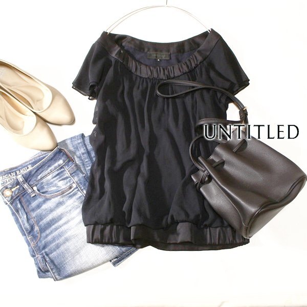 美品 UNTITLED アンタイトル ほんのりラメ 綺麗め クレープシフォン カットソー 2号 M 春 夏 24D08拍卖