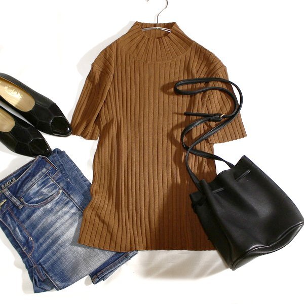 美品 aquagirl アクアガール 大人可愛い ハイネック コットン リブニット プルオーバー F 春 秋 24A09拍卖