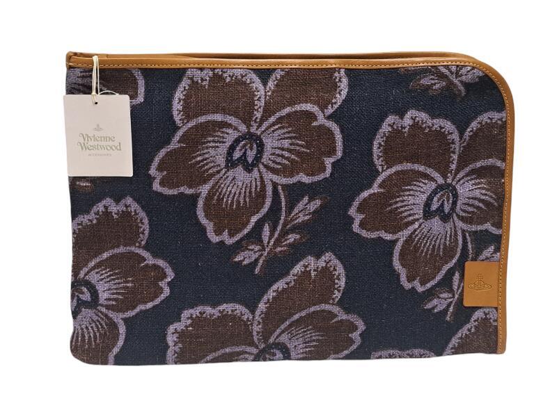 未使用 ヴィヴィアンウエストウッド クラッチ Vivienne ダンシングフラワー ネイビー レザー セカンドバッグ 【中古】拍卖
