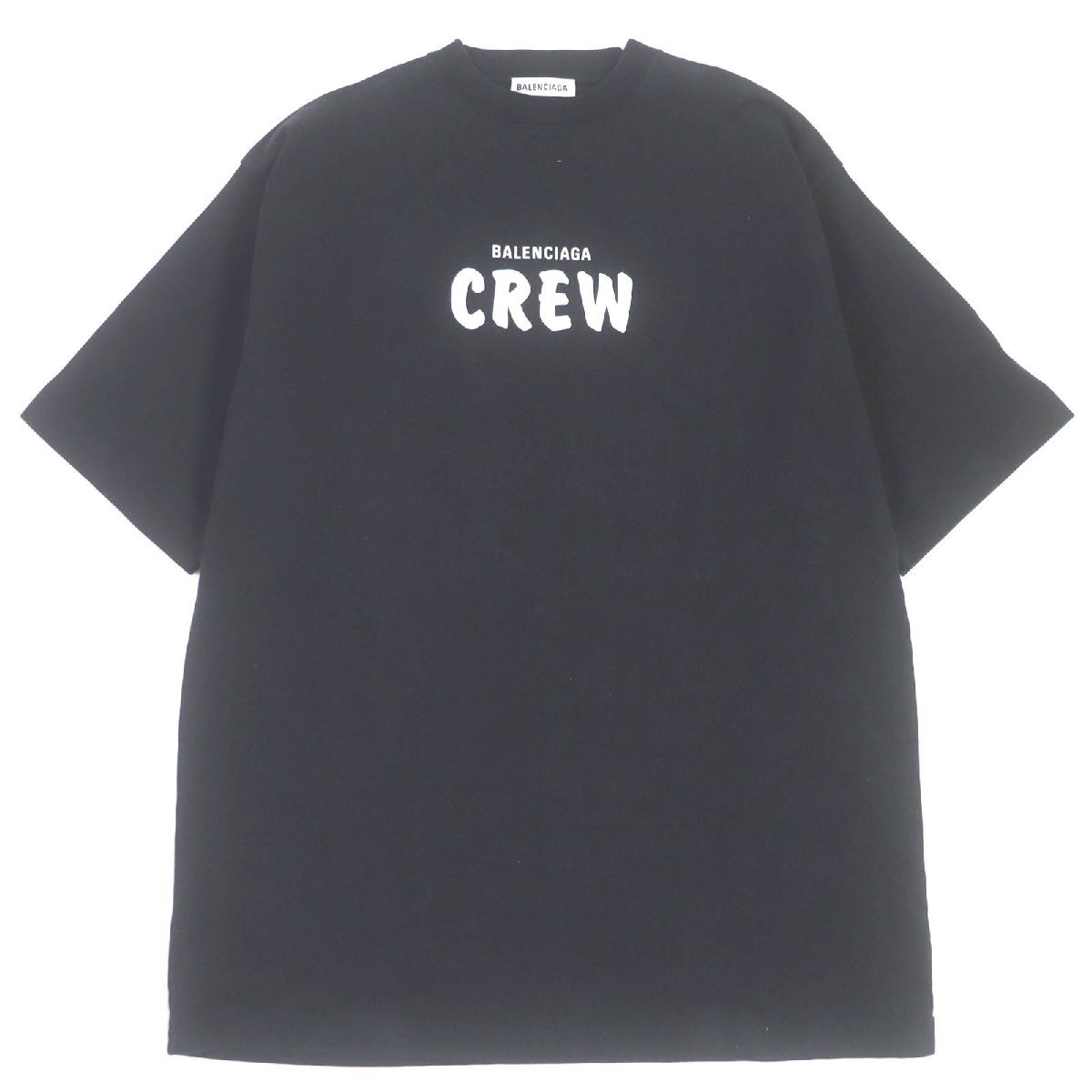 美品□BALENCIAGA バレンシアガ 20SS 620941 コットン CREWロゴプリント ショートスリーブ 半袖Tシャツ ブラック XS イタリア製 正規品拍卖