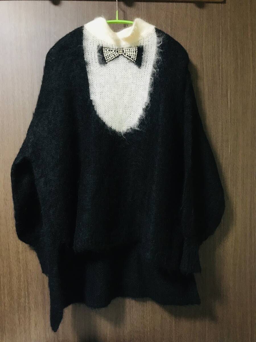 グレースクラス コンチネンタル GRACE CLASS CONTINENTAL モヘヤ 蝶タイ リボン ビジュー ニット セーター ふわふわ 黒拍卖